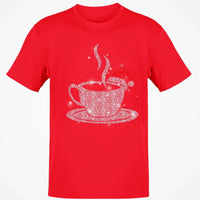 Sparkling Santa Hat Coffee Cup Tee, Love Coffee Graphic T-Shirt, Christmas Coffee Lover Shirt, Winter Holiday Season Graphic Tee