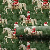 Equestrian Christmas Gift Wrap, Santa Riding White Horse Wrapping Paper, Green Holiday Wrapping Paper, Horse Lover Present Paper