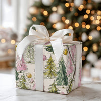 Watercolor Tree Gift Wrap, Pink and Green Christmas Trees Wrapping Paper, Whimsical Holiday Wrapping Paper, Pastel Christmas Tree Gift Wrap