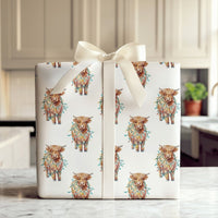 Christmas Lights Gift Wrap, Highland Cow Wrapping Paper, Rustic Cow Holiday Wrapping Paper, Festive Farm Animal Wrapping Paper, Xmas Wrap