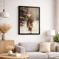 Snowy Forest Santa Canvas Print, Vintage Santa Claus Canvas Wall Art, Christmas Tree Santa Canvas Decor, Winter Holiday Wall Art, Xmas Present