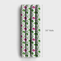 Christmas Bauble Wrapping Paper, Watercolor Pink and Green Ornament Wrapping Paper, Botanical Holiday Wrapping Paper, Festive Gift Wrap