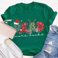 Bookish Holiday Shirt, Read More Books Christmas Teacher T-Shirt, Literary Book Lover Christmas Graphic Tee, Reader Teacher Present