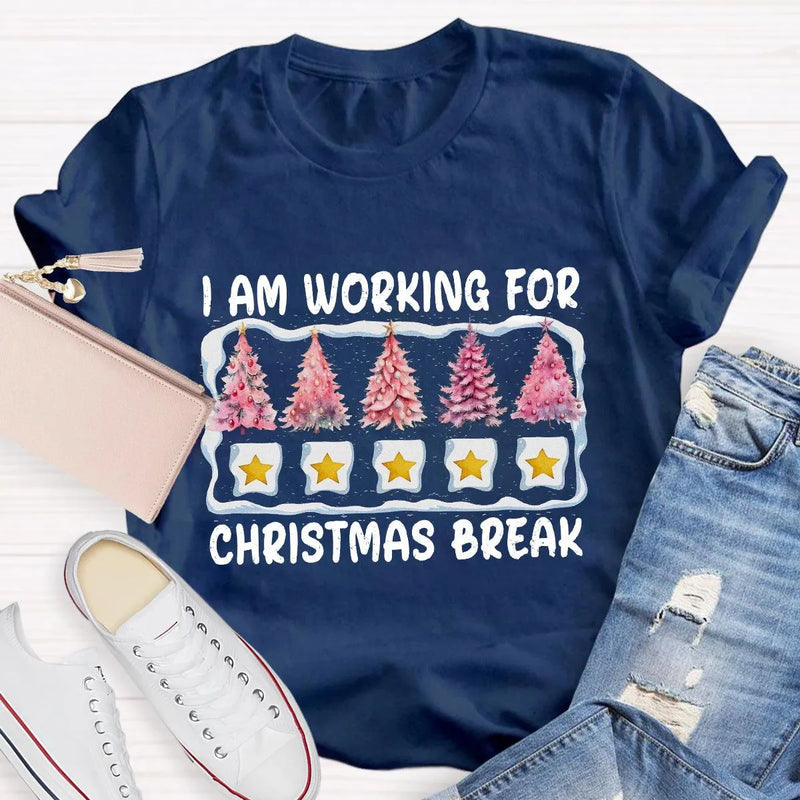 Pink Tree Holiday Graphic Tee, Working for Christmas Break T-Shirt, Humorous Teacher Christmas Shirt, Office Worker Holiday Break Tee
