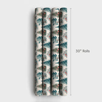 Vintage Scenic Evergreen Gift Wrap, Christmas Toile Wrapping Paper, Cabin Winter Tree Wrapping Paper, Holiday Elegant Present Wrap Roll