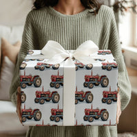Rustic Farm Tractor Gift Wrap, Vintage Red Tractor Wrapping Paper, Farmhouse Christmas Wrapping Paper, Country Holiday Gift Wrap Roll