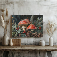 Red Amanita Mushroom Canvas Print, Christmas Mushroom Canvas Wall Art Digital Download, Cottagecore Woodland Mushroom Canvas Art Printable