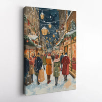 Snowy Winter Cityscape Print, Christmas Street Scene Canvas Wall Art, Holiday Watercolor Town Poster, Xmas Decor Digital Download