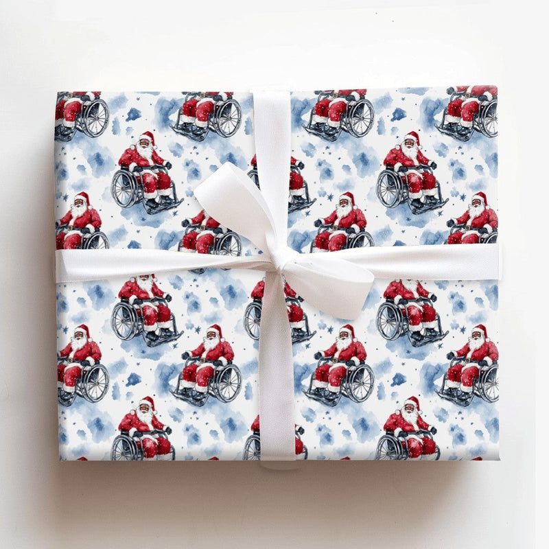 Wheelchair Sleigh Gift Wrap, Black Santa Wrapping Paper, Inclusive Christmas Wrapping Paper, Inclusive Black Santa Holiday Paper Roll