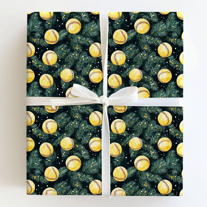 Holiday Sports Tree Gift Wrap, Softball Christmas Wrapping Paper, Softball Coach Present Paper, Winter Player Softball Christmas Gift Wrap