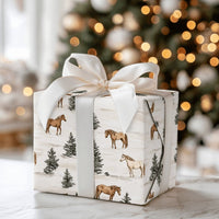Winter Pine Horse Gift Wrap, Watercolor Horse Wrapping Paper, Holiday Horse Wrapping Paper, Equestrian Christmas Wrapping Paper Roll