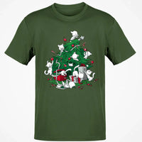 Humorous Holiday Chaos Graphic Tee, Cats Climbing Christmas Tree T-Shirt, Festive Kitty Christmas Shirt, Adorable Cat Lover Winter Top