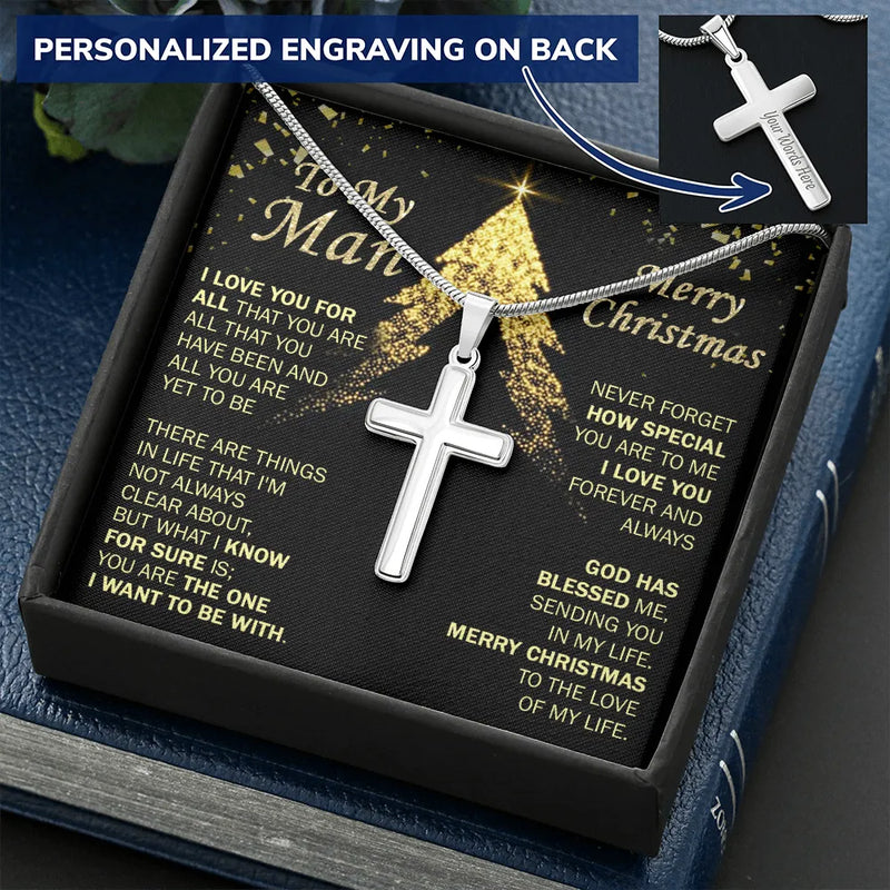 Custom Engraved Cross Pendant, Personalized Cross Necklace for Men, Stainless Steel Cross Jewelry, Faith Necklace, Christmas Present for Him