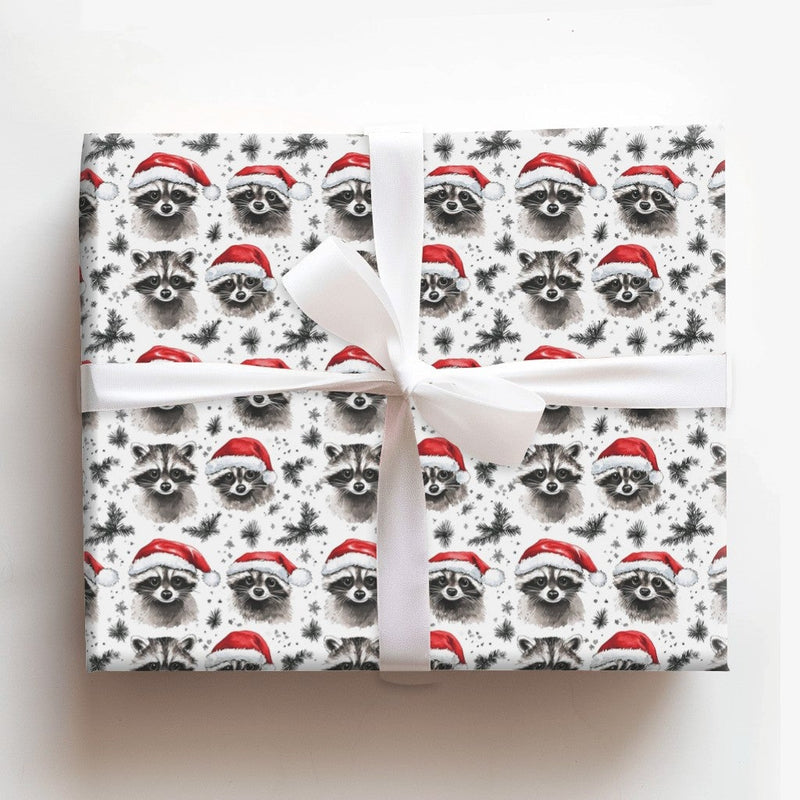 Santa Hat Raccoon Gift Wrap, Christmas Raccoon Wrapping Paper, Woodland Animal Holiday Wrapping Paper, Adorable Watercolor Xmas Wrapping Paper