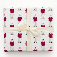 Casual Santa Christmas Gift Wrap, Maroon Polo Santa Wrapping Paper, Modern Santa Claus Holiday Paper, Humorous Xmas Present Wrap Roll