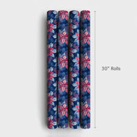 Watercolor Floral Holiday Gift Wrap, Pink Poinsettia Christmas Wrapping Paper, Winter Botanical Wrapping Paper, Elegant Navy Blue Present Paper