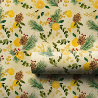 Pinecone Berry Holiday Gift Wrap, Watercolor Lemon Christmas Wrapping Paper, Botanical Winter Wrapping Paper, Citrus Festive Gift Wrap Roll