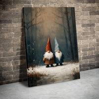 Oil Painting Style Holiday Canvas Print, Winter Gnome Snowy Forest Canvas Wall Art, Comfy Farmhouse Christmas Canvas Decor, Festive Present