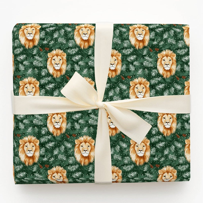 Dark Green Pinecone Holiday Gift Wrap, Watercolor Lion Christmas Wrapping Paper, Wildlife Winter Wrapping Paper, Festive Holiday Gift Wrap
