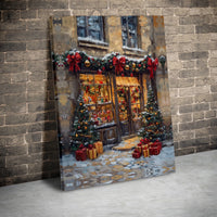 Snowy Winter Village Street Scene Painting, Christmas Toy Shop Canvas Art, Comfy Holiday Home Decor, Digital Download, Xmas Wall Print Present