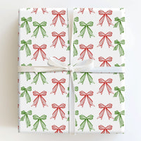Red and Green Bow Gift Wrap Roll, Hand Drawn Christmas Bows Wrapping Paper, Festive Holiday Wrapping Paper, Xmas Gift Wrapping Paper Roll