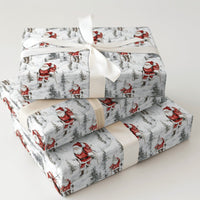 Snowy Mountain Santa Gift Wrap, Hiking Santa Wrapping Paper, Hiker Santa Christmas Paper, Trekking Present Wrap, Adventure Holiday Gift Wrap