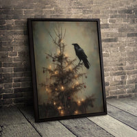 Moody Victorian Holiday Canvas Print, Gothic Raven Christmas Tree Wall Art, Dark Academia Holiday Decor, Digital Download