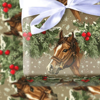 Pine Boughs Holiday Gift Wrap, Equestrian Horse Christmas Wrapping Paper, Winter Horse Wrapping Paper, Rustic Holiday Animal Wrapping Paper