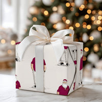 Casual Santa Christmas Gift Wrap, Maroon Polo Santa Wrapping Paper, Modern Santa Claus Holiday Paper, Humorous Xmas Present Wrap Roll