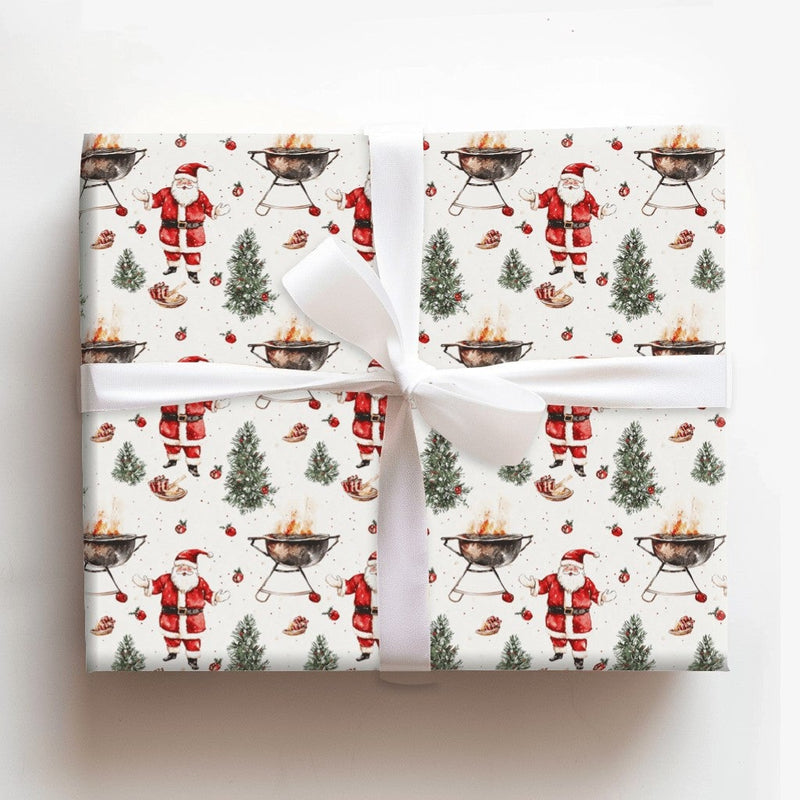 Humorous Christmas Wrapping Paper, Santa Grilling BBQ Wrapping Paper, Barbecue Santa Holiday Wrapping Paper, Grill Master Gift Wrap Roll