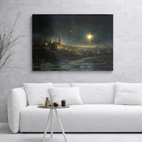 Nativity Night Landscape Poster, Star of Bethlehem Canvas Wall Art, Holy City Christian Canvas Print, Religious Christmas Digital Download