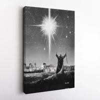 Nativity Shepherd Wall Art, Star of Bethlehem Canvas Art, Black and White Christmas Wall Decor, Christian Art Printable Digital Download