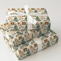Dog Holiday Gift Wrap, Golden Retriever Christmas Wrapping Paper, Fireplace Dog Wrapping Paper, Adorable Puppy Gift Wrap, Pet Lover Present Wrap