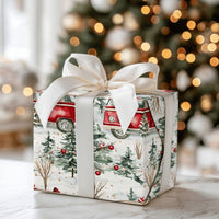 Vintage Camper Holiday Gift Wrap, Red Camper Van Christmas Wrapping Paper, Snowy Winter Wonderland Wrapping Paper, Festive Xmas Gift Wrap