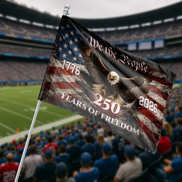 Eagle House Flag | We The People 250 Years of Freedom Vintage American Flag Art | Premium Double-Sided Polyester | Patriotic Gift for History Lovers