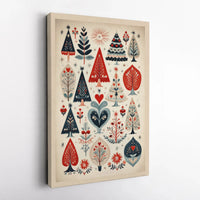 Nordic Folk Art Tree Print, Scandinavian Christmas Tree Wall Art, Holiday Botanical Canvas Art, Winter Tree Art, Xmas Art Digital Download