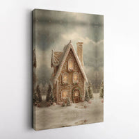 Snowy Winter Cabin Wall Art, Gingerbread House Christmas Canvas, Holiday Gingerbread Canvas Print, Festive Winter Scene Wall Decor Present