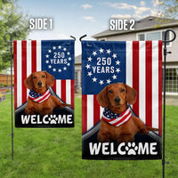 Dachshund Garden Flag Patriotic Welcome | 250 Years Betsy Ross Design | Double-Sided Polyester | Dog Lover Gift