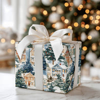 Watercolor Winter Town Gift Wrap, Snowy Village Christmas Wrapping Paper, Comfy Christmas Village Present Paper, Holiday Wrapping Paper