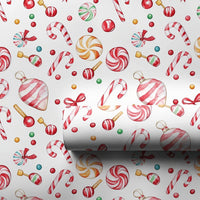 Peppermint Holiday Gift Wrap, Candy Cane Christmas Wrapping Paper, Watercolor Sweet Candy Gift Wrapping Paper