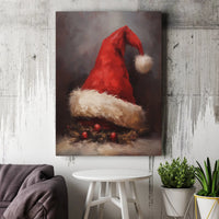 Impressionist Oil Painting Canvas, Santa Hat Canvas Wall Art, Vintage Christmas Canvas Print, Holiday Wall Art Decor, Winter Xmas Canvas