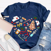 Nurse Hat Tree Holiday Shirt, School Nurse Christmas T-Shirt, Festive School Nurse Graphic Tee, Merry Christmas Nurse T-Shirt Present for Women