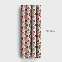 Yarn Ball Ornament Holiday Gift Wrap Roll, Retro Santa Christmas Wrapping Paper, Vintage Santa Claus Present Paper, Xmas Gift Wrap