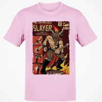 Retro Christmas Horror Graphic Tee, Krampus Slayer Vintage Comic T-Shirt, Creepy Holiday Monster Slayer Shirt, Dark Yuletide Graphic Top