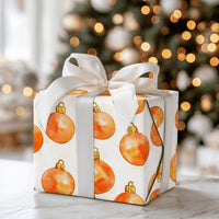 Gold Bauble Holiday Wrapping Paper, Orange Ornament Christmas Wrapping Paper, Watercolor Festive Wrapping Paper, Winter Seasonal Gift Wrap