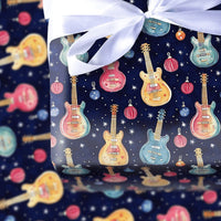 Electric Guitar Holiday Gift Wrap, Christmas Guitar Wrapping Paper, Rock Musician Present Wrap, Starry Music Present Paper, Xmas Gift Wrap