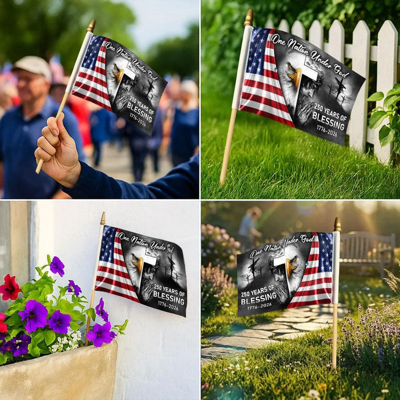 One Nation Under God Garden Flag | 250 Years of Blessings America 1776-2026 | Double-Sided Polyester | Patriotic Yard Decor Gift