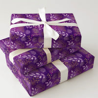 Winter Foliage Gold Wrapping Paper, Purple Botanical Wrapping Paper, Elegant Floral Holiday Wrapping Paper, Birthday and Christmas Gift Wrap