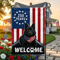 Schipperke Garden Flag Patriotic Welcome | 250 Years Americana 1776-2026 | Double-Sided Polyester | Dog Lover Gift