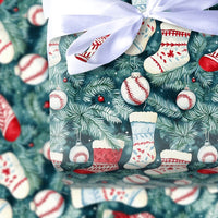 Sports Stocking Holiday Gift Wrap, Baseball Christmas Wrapping Paper, Baseball Ornament Wrapping Paper, Sports Fan Xmas Wrapping Paper Roll
